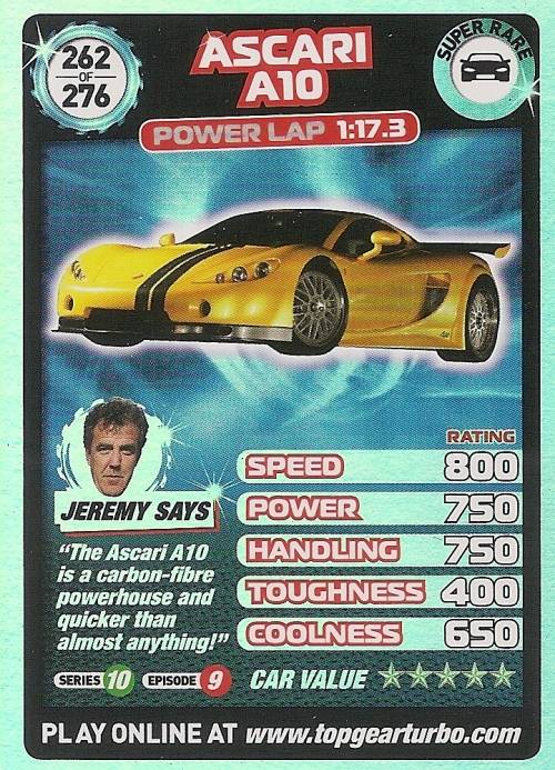 TOP GEAR TURBO CHALLENGE - ASCARI A10 `SUPER RARE` TRADING CARD 262