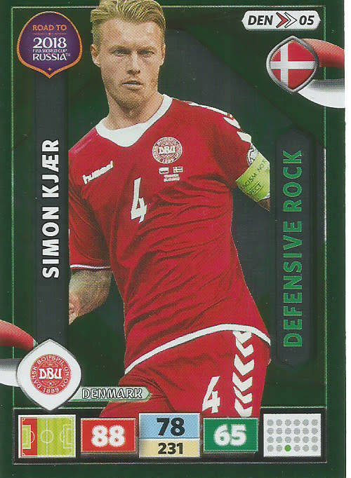 SIMON KJAER - PANINI "Road to WORLD CUP 2018" - "DEFENSIVE ROCK"  FOIL TRADING CARD