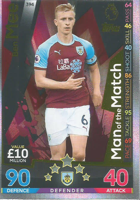 BEN MEE - MATCH ATTAX 2018/2019 - GOLD "MAN of the MATCH" TRADING CARD 394