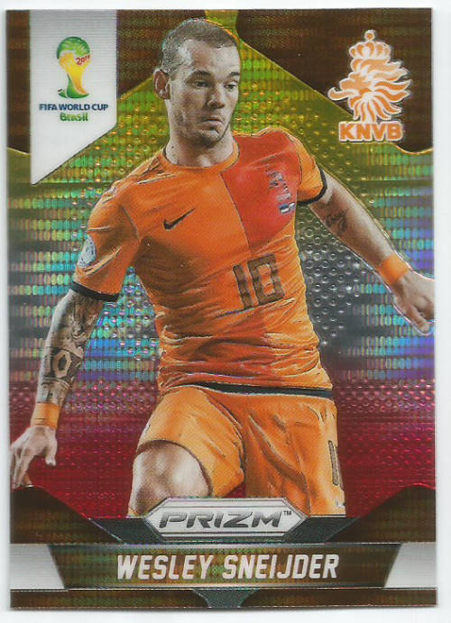 WESLEY SNEIDJER  - WORLD CUP 2014 PANINI "PRIZM" - "YELLOW/RED PULSAR" TRADING CARD 33