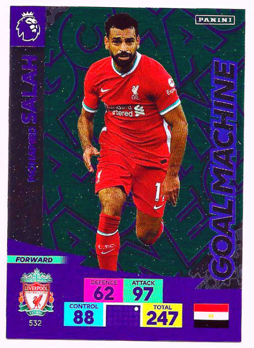 MOHAMED SALAH - ENGLISH PREMIER LEAGUE `PLUS` 2020/21 - GREEN FOIL `GOAL MACHINE` TRADING CARD 532