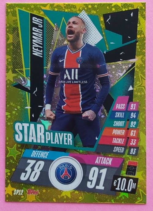 NEYMAR Jr (PSG) - TOPPS `CHAMPIONS LEAGUE` 2020/2021 - GOLD `STAR PLAYER` CARD SP12