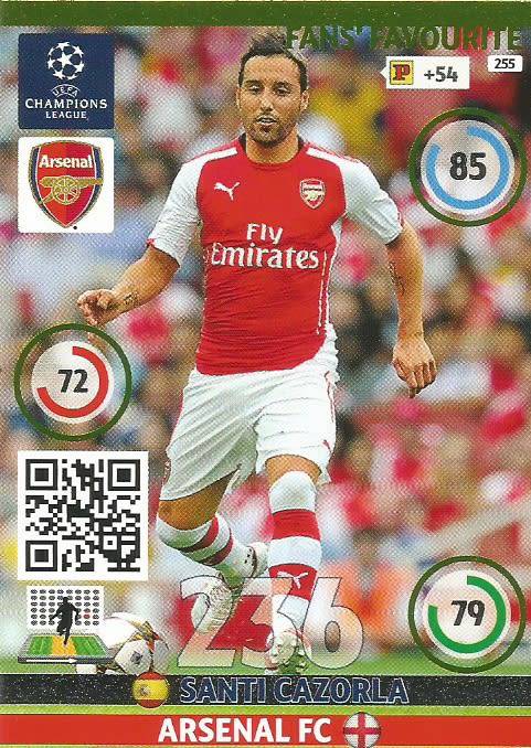 SANTI CAZORLA - PANINI `CHAMPIONS LEAGUE`  2014/15 - FOIL `FANS FAVOURITE` TRADING CARD