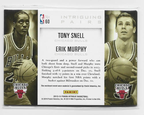 SNELL/MURPHY  - PANINI BASKETBALL `NBA 2013/14`- `INTRIGUE PAIRS` `JERSEY` TRADING CARD #199