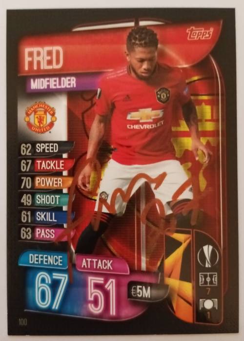 FRED (Manchester United) - TOPPS `MATCH ATTAX C/LEAGUE` 20 -  Personally `AUTOGRAPHED` TRADING CARD