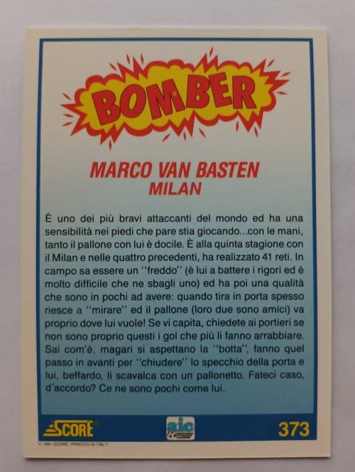 MARCO VAN BASTEN(Holand/AC Milan) - SCORE `Italian SERIE A` 1992 - RARE TRADING CARD A
