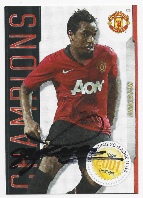ANDERSON - PANINI Manchester United `ADRENALYN 2014` -  Signed `CHAMPIONS` TRADING CARD