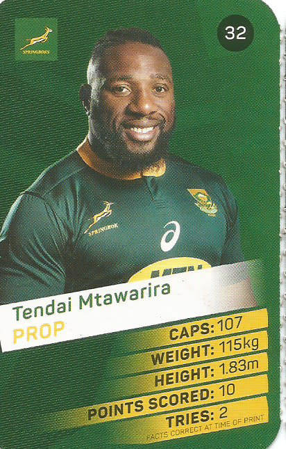 TENDAI `BEAST` MTAWARIRA -  2019 Pick n Pay Rugby World Cup  COLLECTION CARD 32