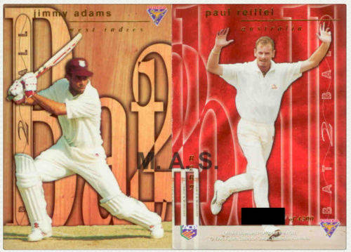 JIMMY ADAMS/PAUL REIFFEL - 1996 FUTERA CRICKET COLLECTION - `BAT to BALL` FOIL CARD B2B9 349 of 4500