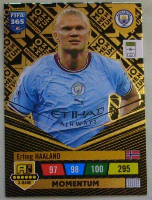 ERLING HAALAND - PANINI `FIFA 365 COLLECTION` 2023 - ULTRA RARE GOLD `MOMENTUM` FOIL TRADING CARD