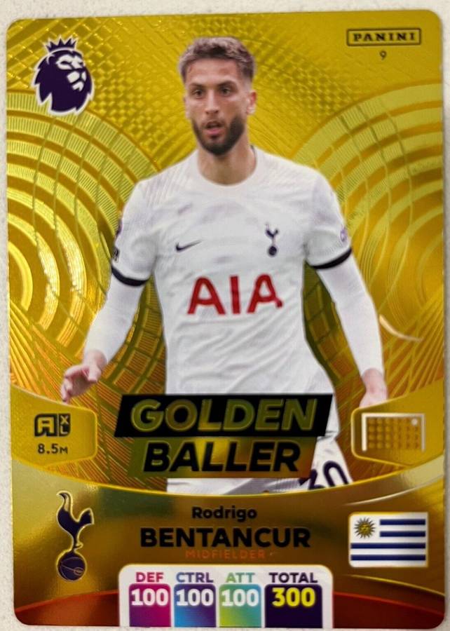 RODRIGO BENTACUR - PANINI English Premier League 2023/24 - RARE `GOLDEN BALLER` TRADING CARD 9