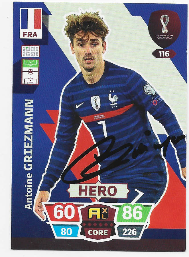 ANTOINE GRIEZMANN (France) - PANINI `FIFA WORLD CUP 2022` QATAR - Personally SIGNED TRADING CARD