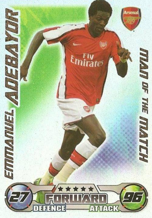 TOPPS MATCH ATTAX 2008/09 - EMANUEL ADEBAYOR `M/MATCH` TRADING CARD