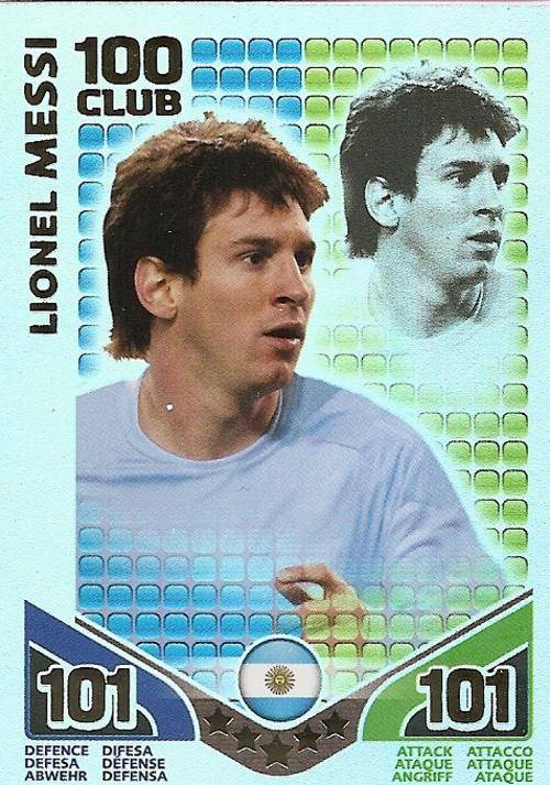 MATCH ATTAX WORLD STARS 2010 - LIONEL MESSI CLUB 100 CARD - SA VERSION