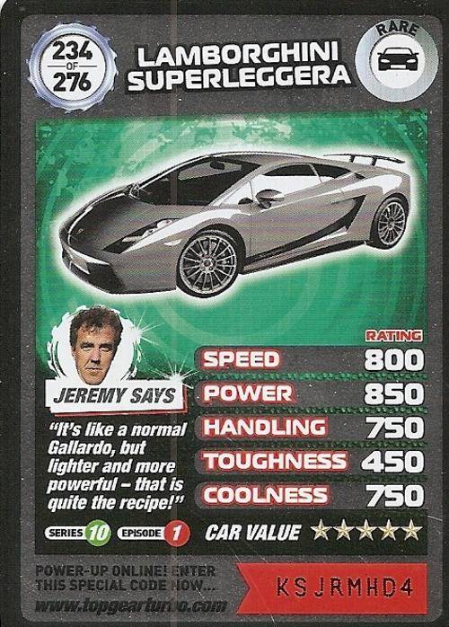 TOP GEAR TURBO CHALLENGE - LAMBORGHINI SUPERLEGGERA (234) RARE CARD