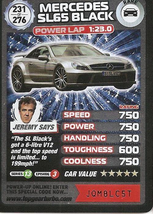 TOP GEAR TURBO CHALLENGE - MERCEDES SL65 BLACK (231) RARE CARD