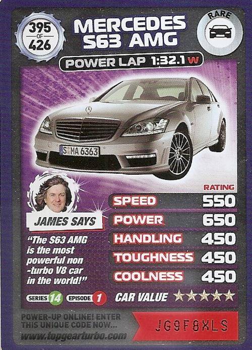 TOP GEAR TURBO CHALLENGE "EXTRA" - MERCEDES S63 AMG "RARE" CARD 395
