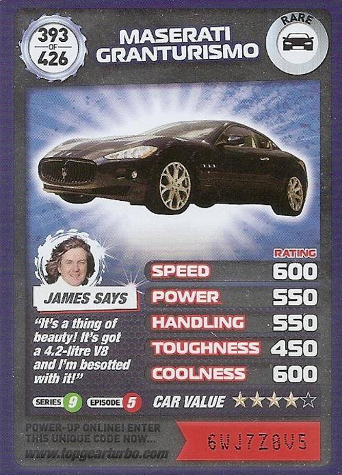 TOP GEAR TURBO CHALLENGE "EXTRA" - MASERATTI GRANTURISMO "RARE" CARD 393