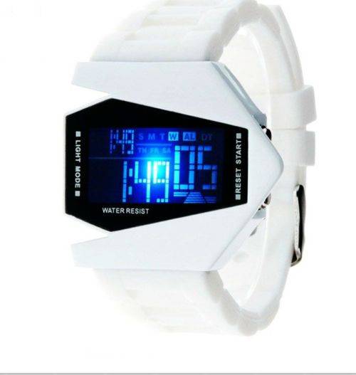 White Fashion Airplane Aivator LED Light Sport Wrist Watch