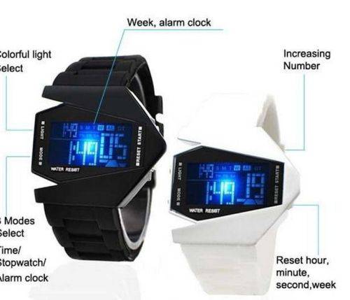 White Fashion Airplane Aivator LED Light Sport Wrist Watch