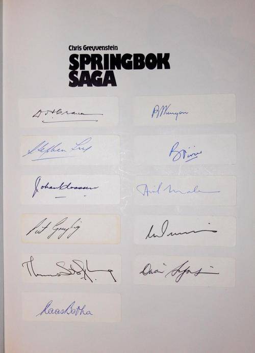Springbok Saga with 11 Springbok captains' signatures 1937-1986