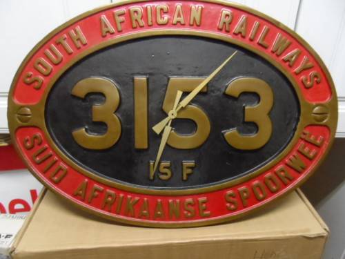 SAR LOCO NAMEPLATE REPLICA WITH CLOCK. HEAVY ITEM
