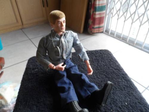 Hasbro palitoy Action Man with tag around his neck good condition fluffy hair