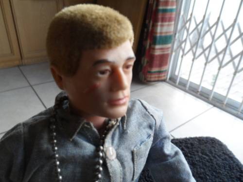 Hasbro palitoy Action Man with tag around his neck good condition fluffy hair