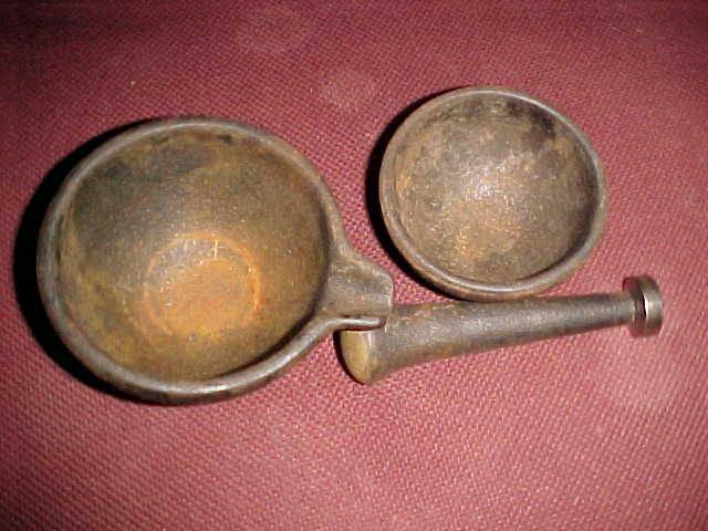 MOST UNUSUAL MORTAR AND PESTLE WITH TWO DISHES