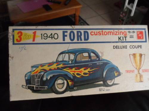 Vintage 1960s AMT 1940 Ford Deluxe Coupe 3 in 1 Model Kit Trophy Series unbuilt