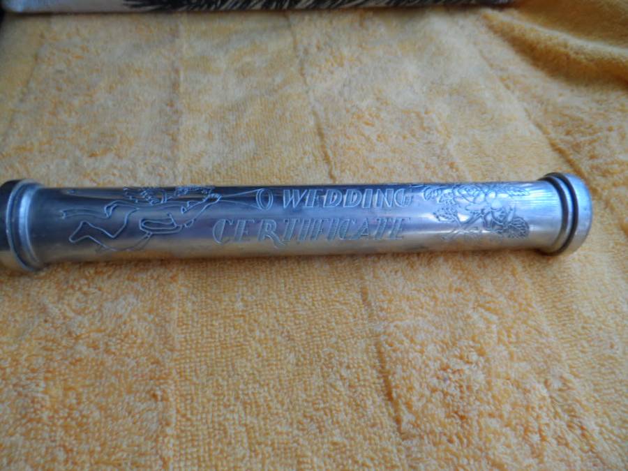 My Wedding Scroll in Holder silver metal