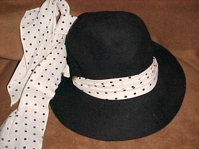 ELEGANT LADIES BLACK HAT WITH POLKA DOT TIES