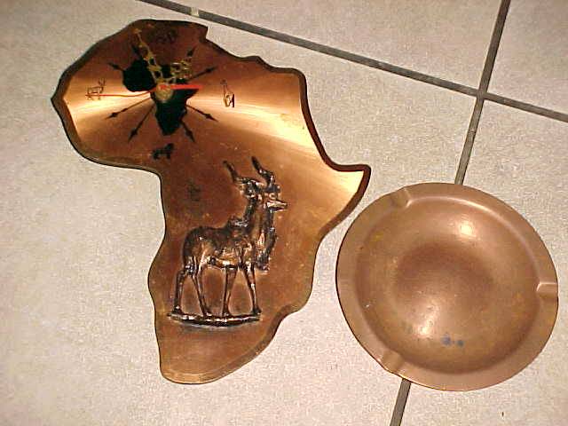AFRICA MAP IN WALL CLOCK WITH COPPER ASHTRAY