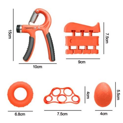 5 Pack Hand Grip Strengthener Finger Forearm Strength Exerciser Kit-Orange