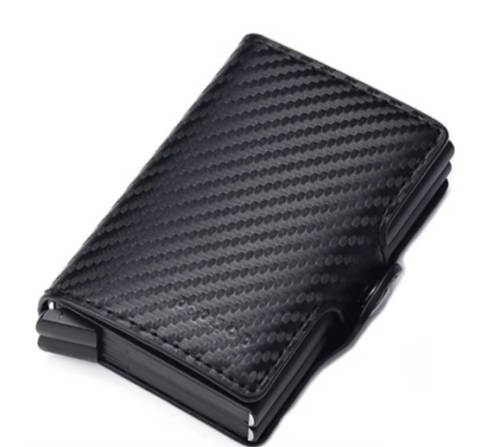 POPHOP Leather Dual Aluminium Card Slot Pop Up Wallet - Black