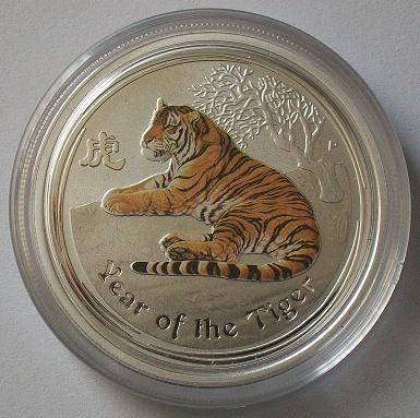 2010 Perth Mint 1/2 oz Silver Tiger (Enamelled) Very Limited