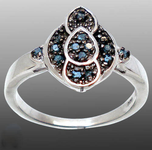 GENUINE BLUE DIAMONDS in SOLID 925 STERLING SILVER. Size 7
