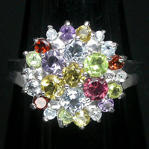 STERLING SILVER COCKTAIL RING with 18.61 Cts. GENUINE GEMS (see description for gem details) Size 9