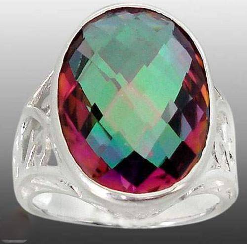 STUNNING SOLID 925 STERLING SILVER & MYSTIC TOPAZ RING. SIZE 7 1/2