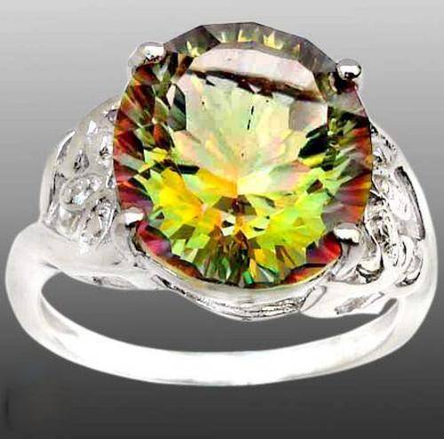 GORGEOUS SOLID 925 STERLING SILVER & GREEN MYSTIC TOPAZ  RING. SIZE 8