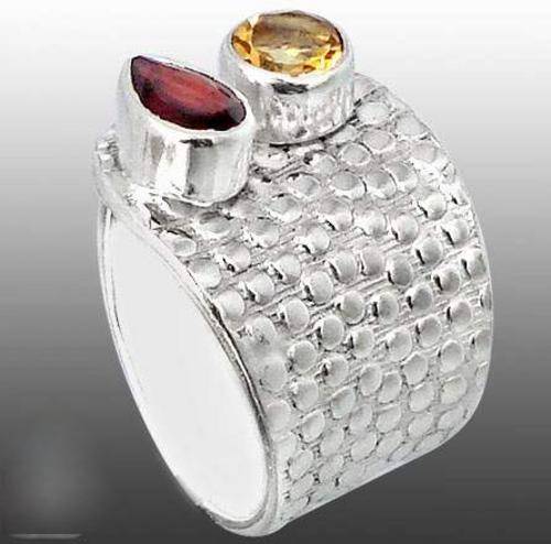 Adjustable RED GARNET & CITRINE in SOLID 925 STERLING SILVER RING. SIZE 8