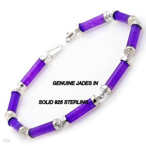 SO LOVELY. BRACELET WITH GENUINE PURPLE JADES BEAUTIFULLY CRAFTED IN SOLID 925 STERLING SIVER.