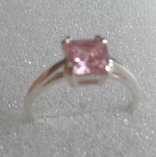 * LOT OF THREE*  PETITE SOLID 925  SILVER RINGS WITH SOFT PINK C.Z. SIZE 7