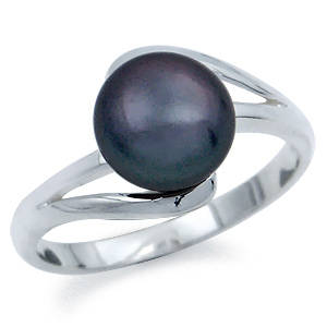 ** SIZE 8 ** SOLID 925 STERLING SILVER RING WITH NATURAL BLACK  PEARL.