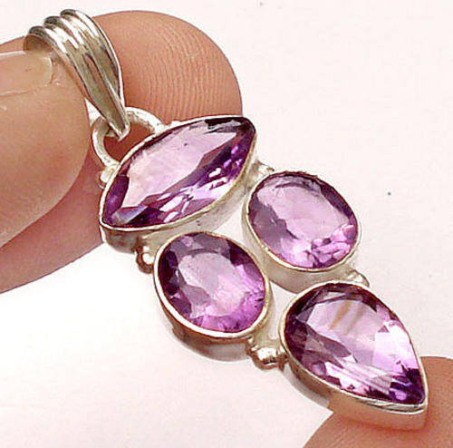 Beautiful ! GENUINE AMETHYST Marquise Pear PENDANT in SOLID 925 STERLING SILVER. 1 5/8 "