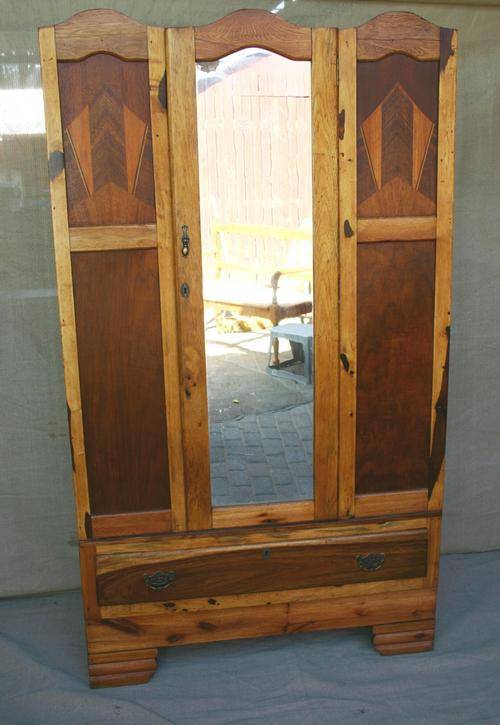 Kiaat wardrobe with mirror on the outside