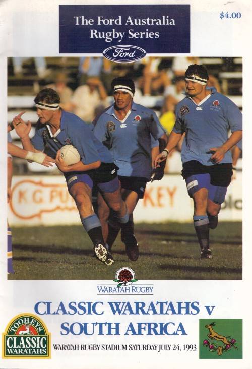 Programme Waratahs versus South Africa 1994