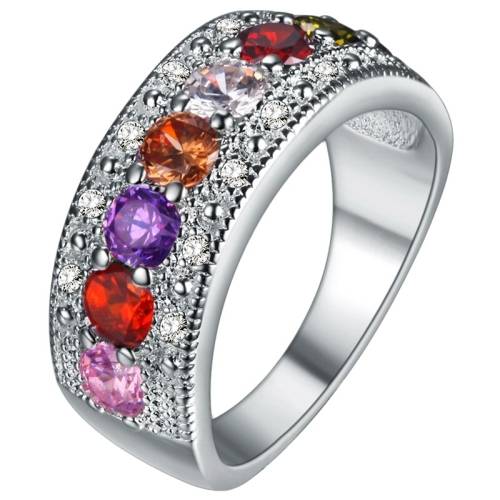 925 Silver plated multi color crystal ring -  Size US 7