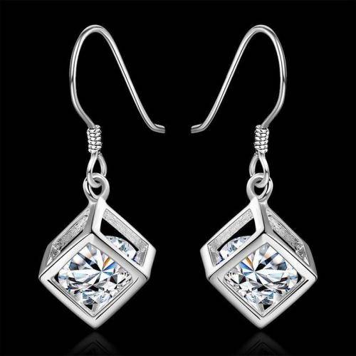 LOWEST PRICE! 925 silver plated fashion cz square dangle earrings