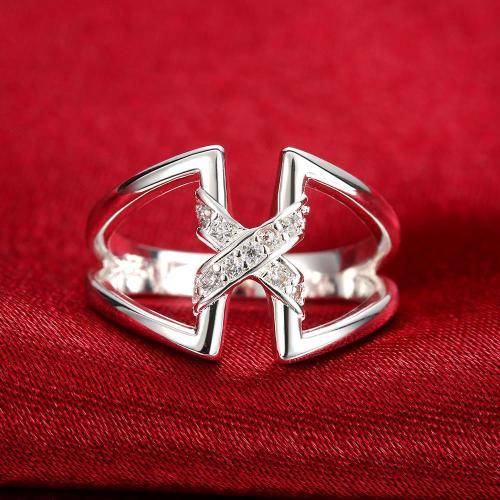 925 Silver Plated Crystal Design Ring